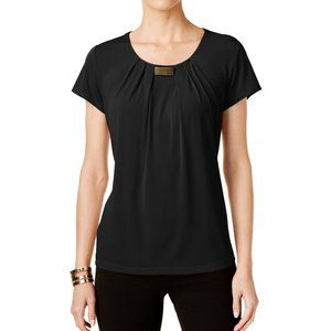 NY Collection Womens Black Pleated Office Blouse